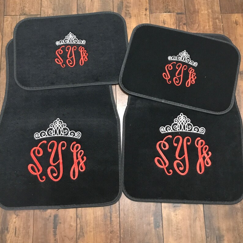 Monogrammed Car Floor Mats With Crown Set of 4 Mats New Teen Etsy