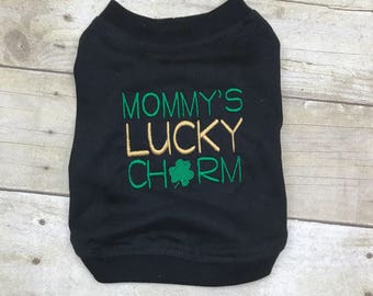 St Patrick's Day Dog Shirt or Dress, Mommy's Lucky Charm Shirt for Puppy, Personalized Wear Green and Gold Shirt, Wear Green or get Pinched