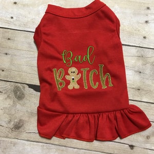 Dog Christmas Shirt Dress, Bad B*tch Small Pet Shirt Holiday Attire Outfit, Dog Cat Pig Goat Rabbit Clothing