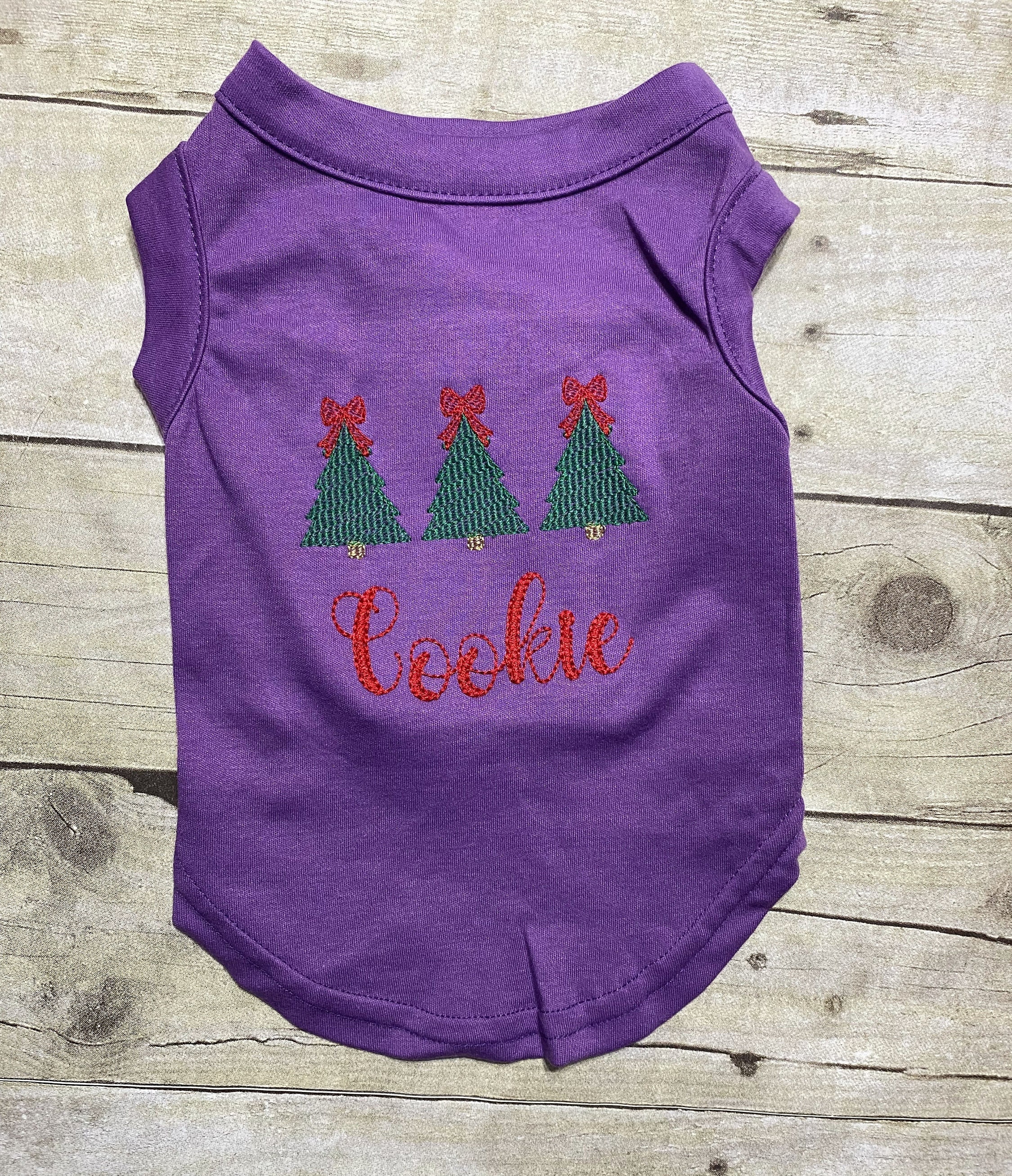 Christmas Dog Shirt or Dress, Christmas Bow Tree Sketch Trio Monogrammed Shirt, Beautiful Personalized Embroidered Holiday Puppy Clothing