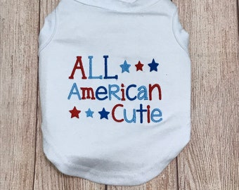 July 4th Dog Shirt or Dress - All American Cutie Memorial Day Holiday Dog Shirt - Fourth of July Red White Blue - Arrow Flag Shirt - Summer