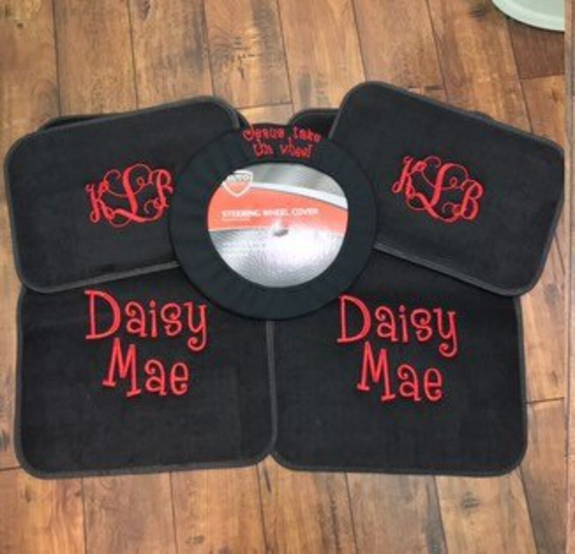 Car Floor Mats and Steering wheel cover with Name or Logo Etsy