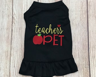 Teacher's Pet Dog Dress - Cute Little Dog Shirt - Custom Embroidered Dog Dress - Holiday Cat Pet Shirt, Goat Pig Rabbit Pet Shirt