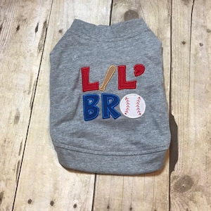 Dog Lil Brother Tee Shirt, Baseball Custom Monogrammed Embroidered Dog Shirt, Big Brother and Little Brother, Bro Shirt, Sibling Shirt