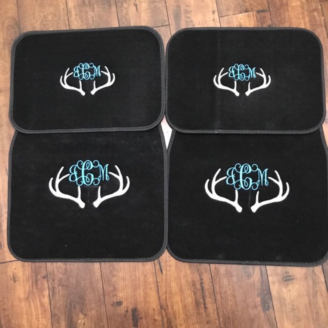 Monogrammed Car Floor Mats With Antlers, Set of 4 Mats, New Teen Driver