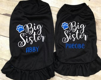 Dog Big Sister Dress, Big Sister Shirt Dog Tee Shirt, Monogram Pet Shirt, Going to be a Big Sister Cat Dress, Sister Shirt, Sibling Shirt
