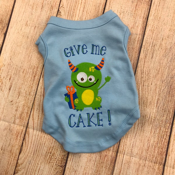 Birthday Shirt for Dog Cake Design, Give Me Cake Embroidered Birthday Monogrammed Tee Shirt, Cute Pet or Small Dog Clothes