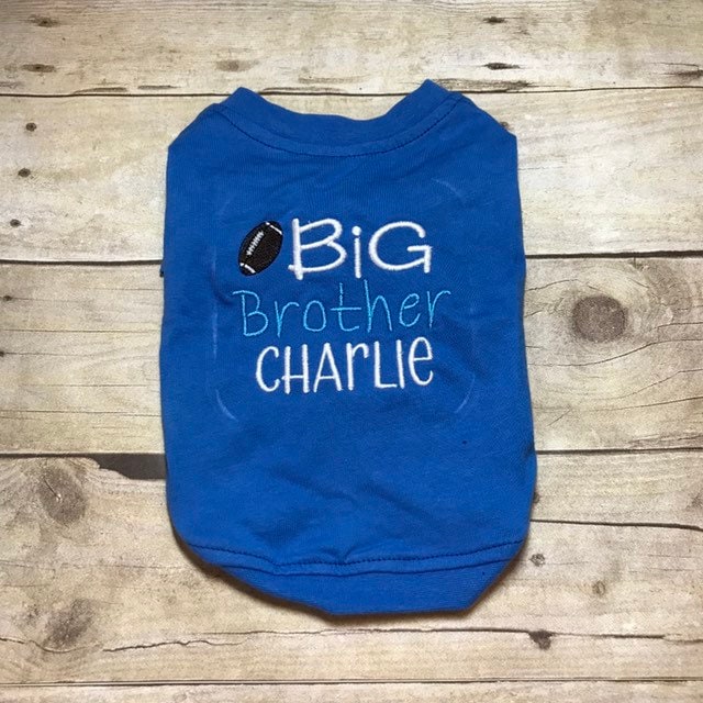 Dog Big Brother Football Tee Shirt, Custom Monogrammed Embroidered Football, Pet Cat Bro Goat Pig Rabbit Sibli