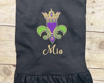 Camisa o vestido de carnaval para perros, diseño lindo de la corona de la flor de lis del martes de carnaval de Louisiana Cajun