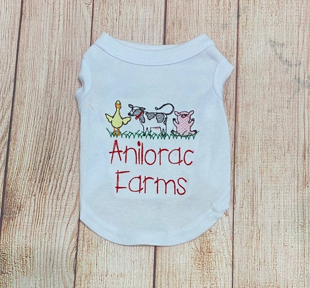 Pretty Pet Dog Dress, Farm Animals Sketch Custom Embroidered Name Shirt, Princess Cat Goat Pig Rabbit Summer Love