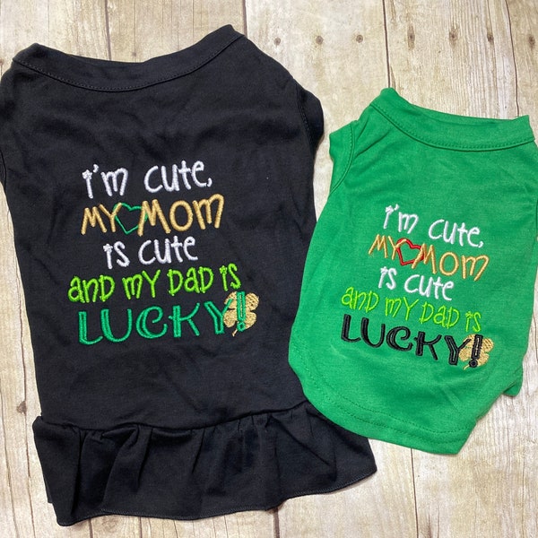 St Patrick's Day Dog Shirt or Dress, Dad is Lucky Shirt for Puppy, Personalized Wear Green and Gold Shirt, Wear Green or get Pinched