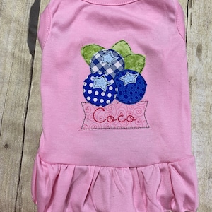Dog Bluberry Monogram Shirt Dress, Pretty Puppy Name Dress, Blueberry Pet Clothes, Pet Name Shirt, Cute little Rabbit Cat Pig Goat Shirt