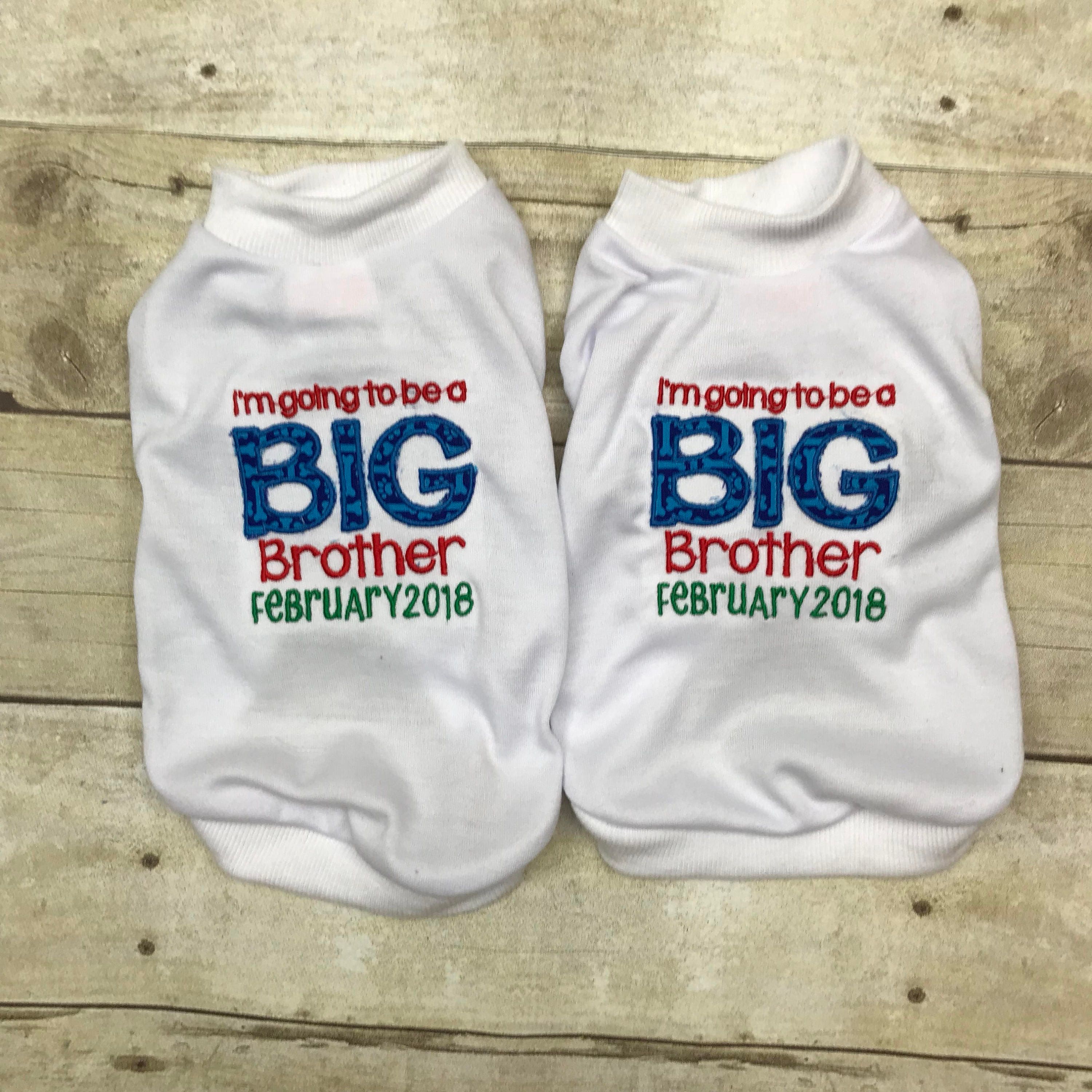 Dog Big Brother Tee Shirt, I'm Going To Be A Brother, Custom Monogrammed Embroidered Bro Pet Cat Rabbit Sibling Shirt