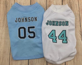 Pet Dog or Cat Sports Jersey, BACK ONLY, Football Baseball Soccer Team Colors Name, Custom Embroidered Team Shirt, Pig, Rabbit, Goat Sports