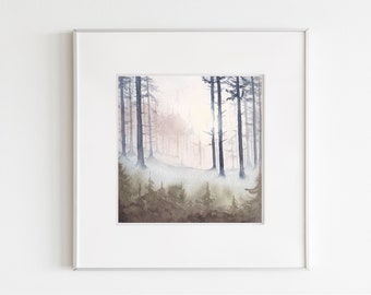 Aquarell-Sonnenaufgang im Wald