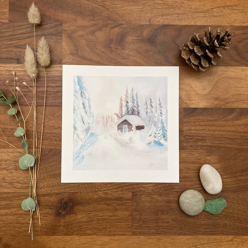 Watercolor chalet under the snow image 2