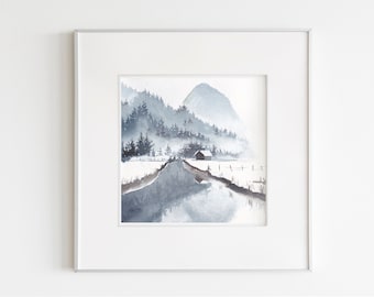 Aquarelle Montagne bleue