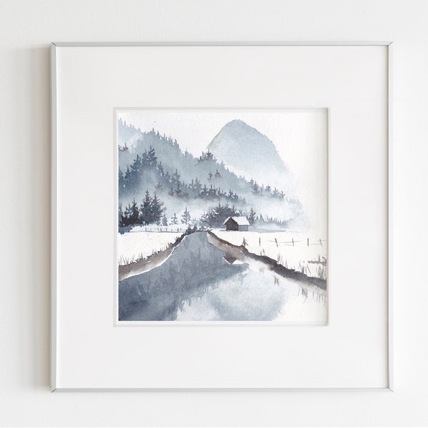 Aquarelle Montagne bleue