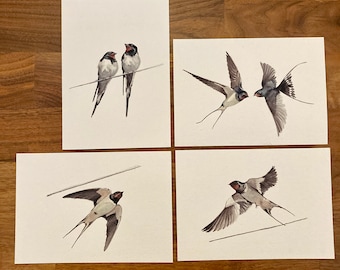 Carte postale hirondelle x 4