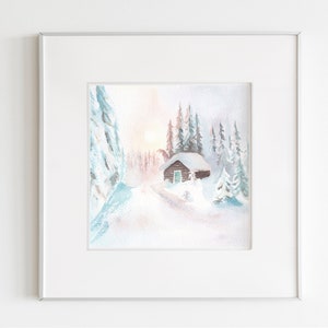 Watercolor chalet under the snow image 1