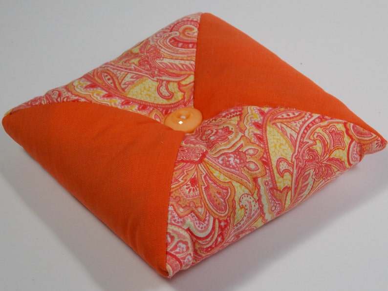 Quilted Square Orange White Paisley Poly-fil Crushed Walnut Shell Filling Tirangular Patchwork Pincushion