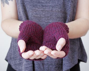 Wool Fingerless Gloves in Aubergine Purple - Winter Accessories