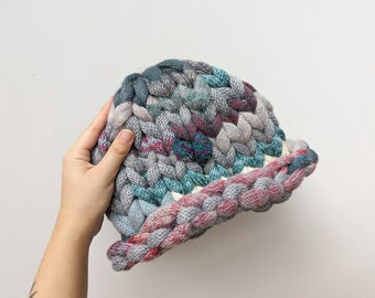 Chunky Knitted Bucket Hat - One of  Kind - Zero Waste Design