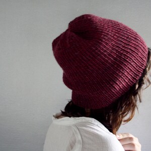 Slouchy Wool Beanie Hat in Mulberry Purple Maroon Made to Order image 2