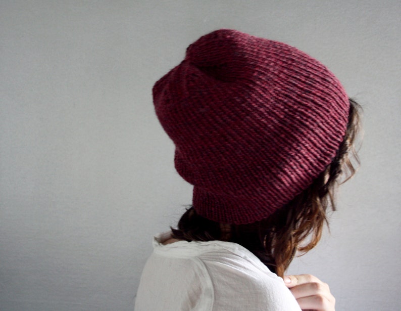 Slouchy Wool Beanie Hat in Mulberry Purple Maroon Made to Order image 2