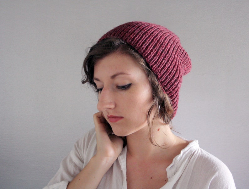 Slouchy Wool Beanie Hat in Mulberry Purple Maroon Made to Order image 1