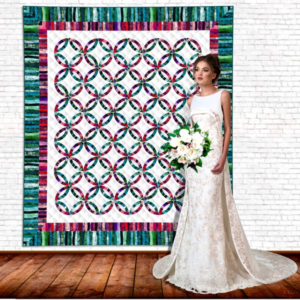 As Time Goes By - Appliquéd double wedding ring quilt - 6 different sizes - PDF download