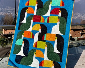 Toucan quilt - Big Billz, size: 51" x 66" - baby or throw - Quilt Pattern, PDF download