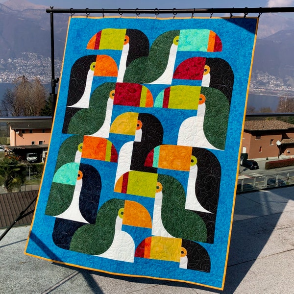 Toucan quilt - Big Billz, size: 51" x 66" - baby or throw - Quilt Pattern, PDF download