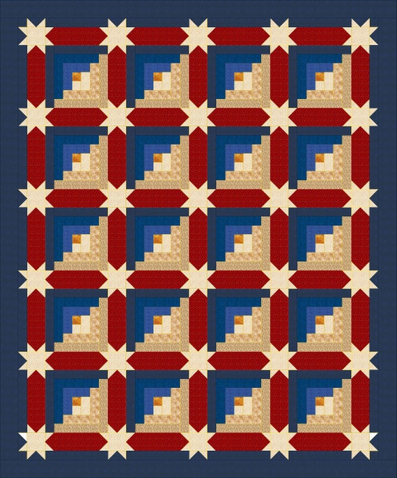 Log Cabin Quilt Pattern Log Cabins With Star Sashing Queen Etsy