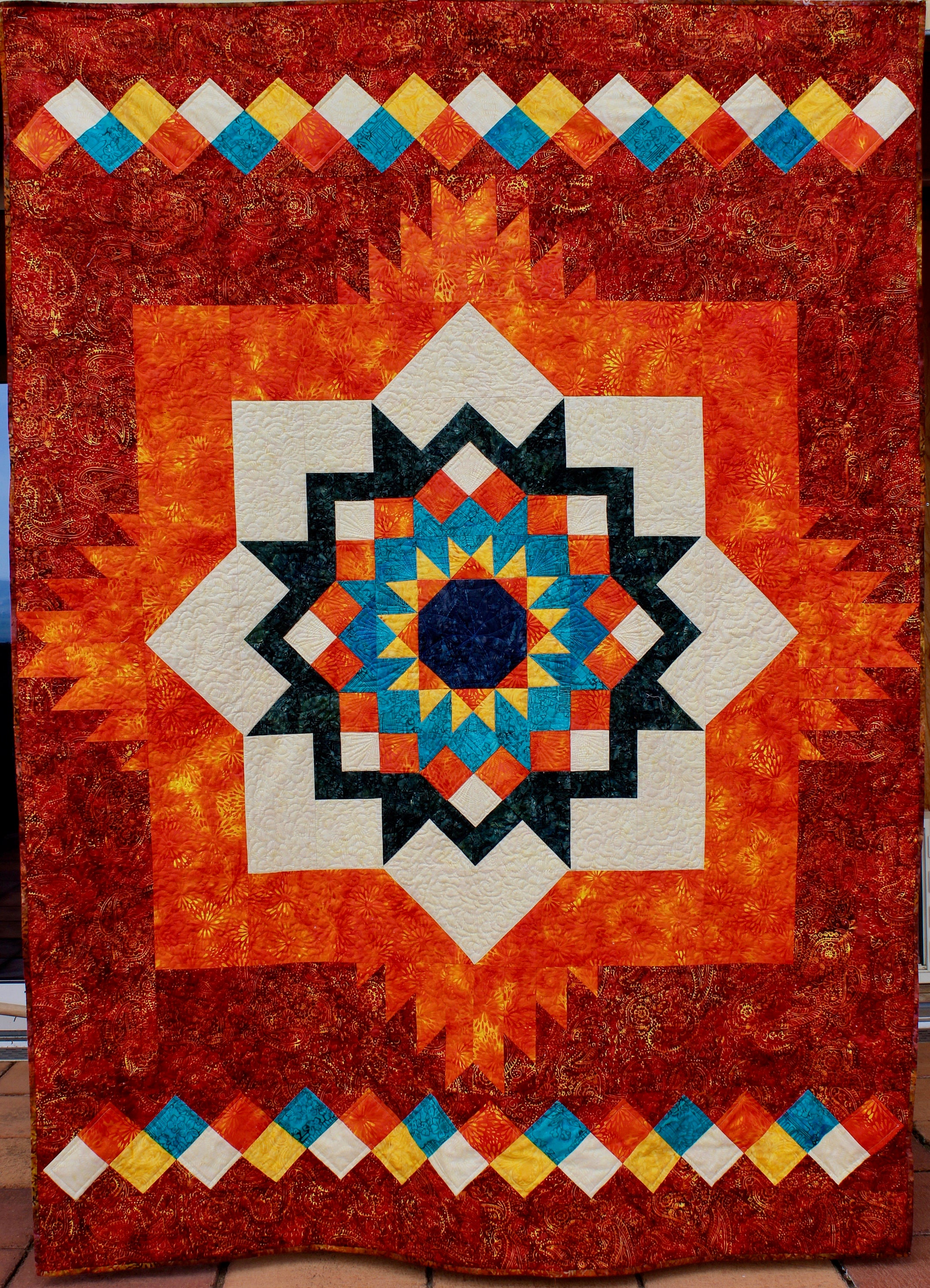 Southwest Quilt Pattern - Santa Fe Sunburst - Throw Size: 58