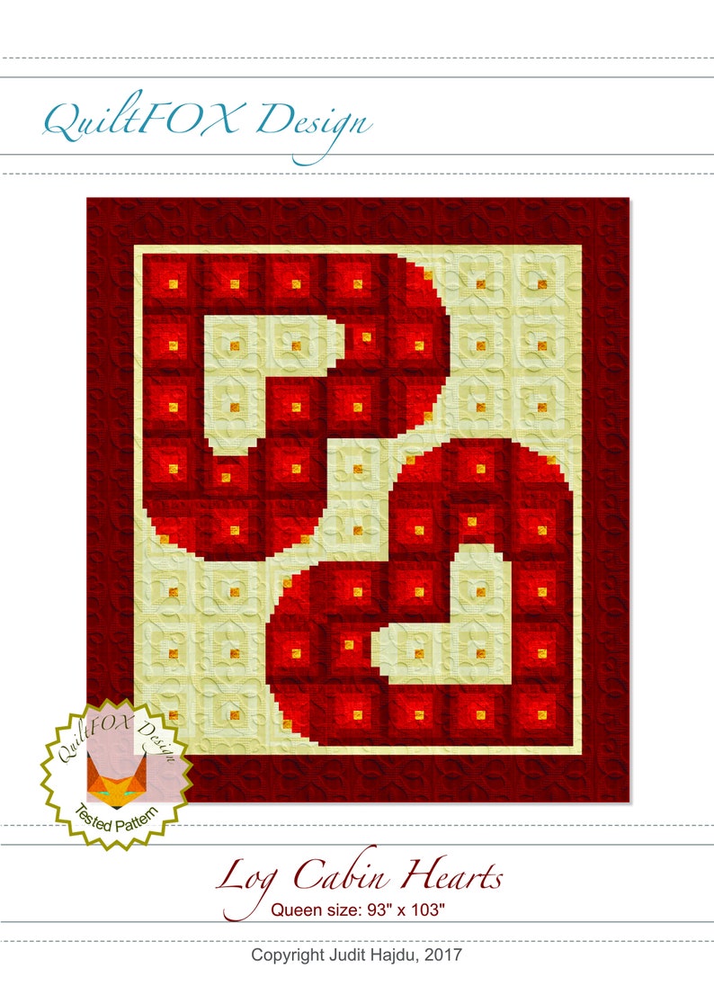 Wedding Quilt Pattern Log Cabin / Wedding / Valentine / Heart Queen: 93x103 image 2