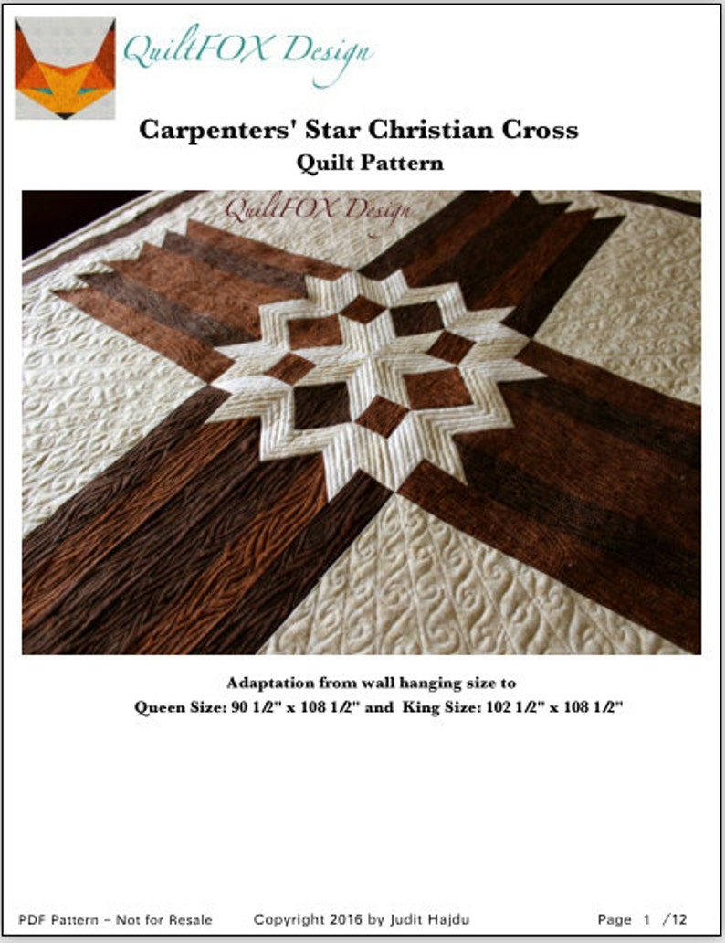 Cross Quilt Carpenters' Star Cross Queen / King size PRINTED image 4