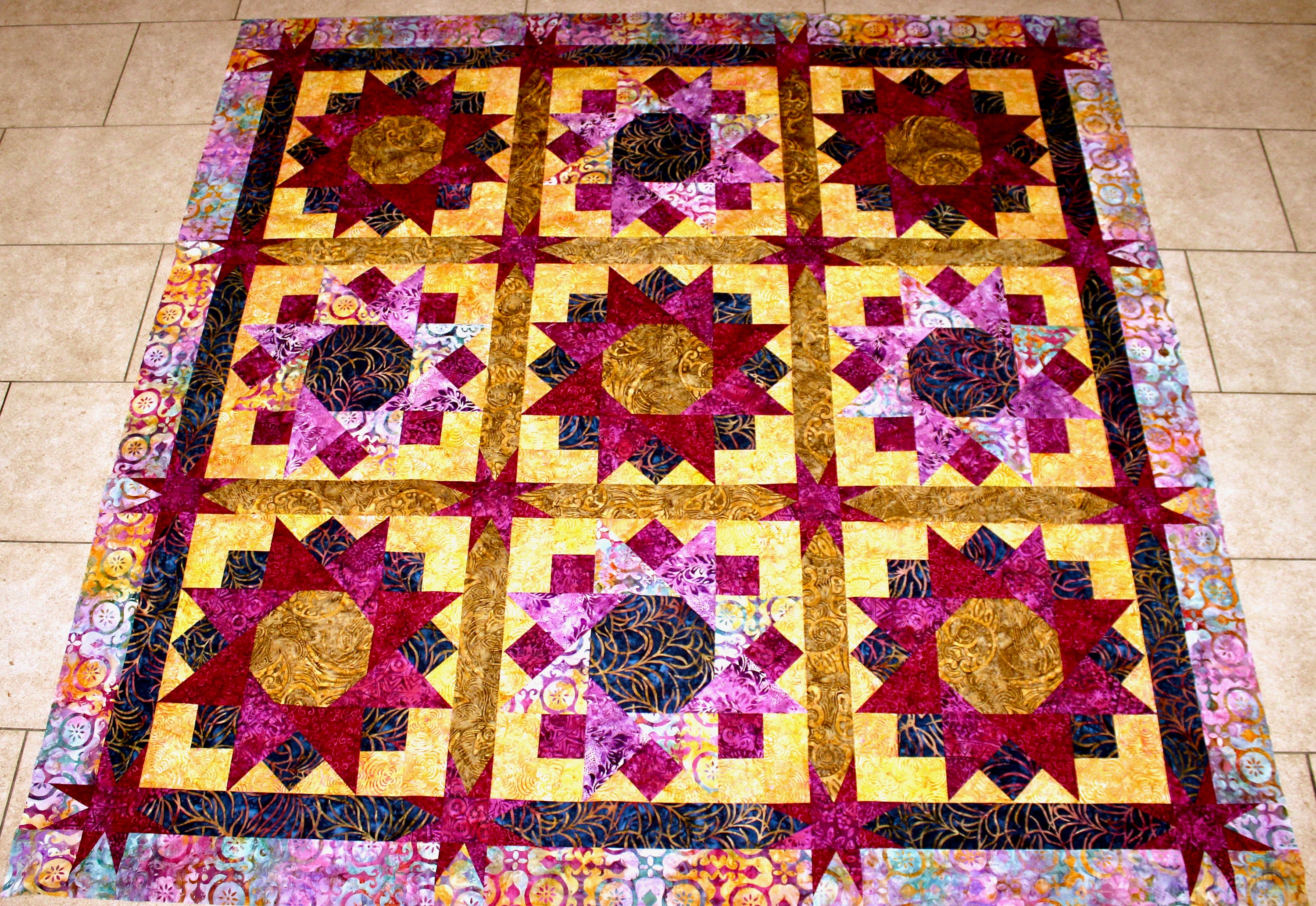 Quilt Pattern Spinning Stars in Gold and Maroon finished Etsy
