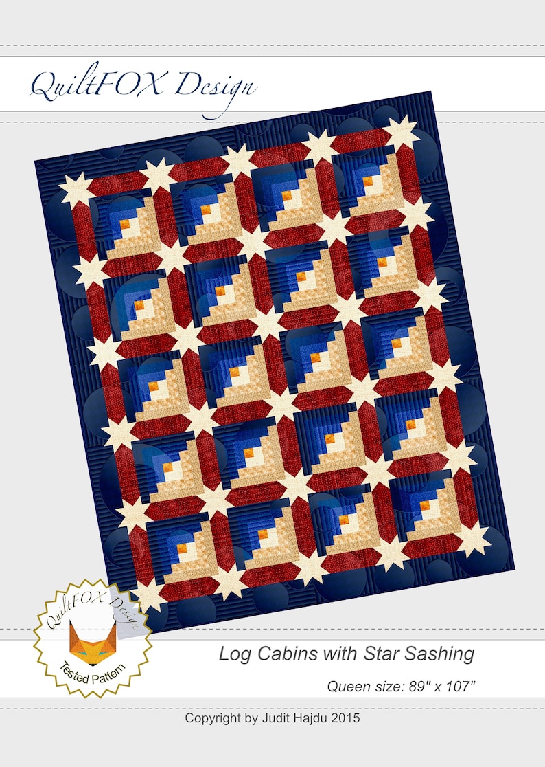 Log Cabin Quilt Pattern Log Cabins With Star Sashing Queen Etsy