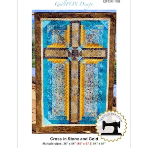 Cross Quilt - Cross in Stone and Gold - 3 sizes - PDF pattern