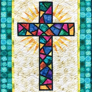 Stained Glass Cross / Christian Cross / Cross Quilt Pattern - size: 36&quot; x 51&quot; , PDF Download