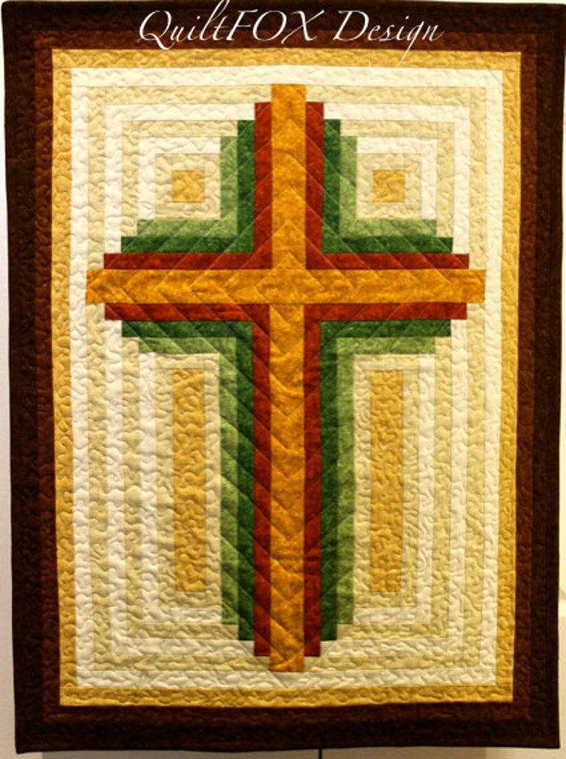 Log Cabin Christian Cross Cross quilt wall hanging multiple sizes PDF Download image 1