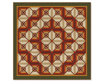 Log Cabin Quilt Pattern - Ohio Star in Log Cabin -Star in the Cabin - King Size: 103" x 103"
