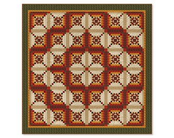 Log Cabin Quilt Pattern - Ohio Star in Log Cabin -Star in the Cabin - King Size: 103" x 103"