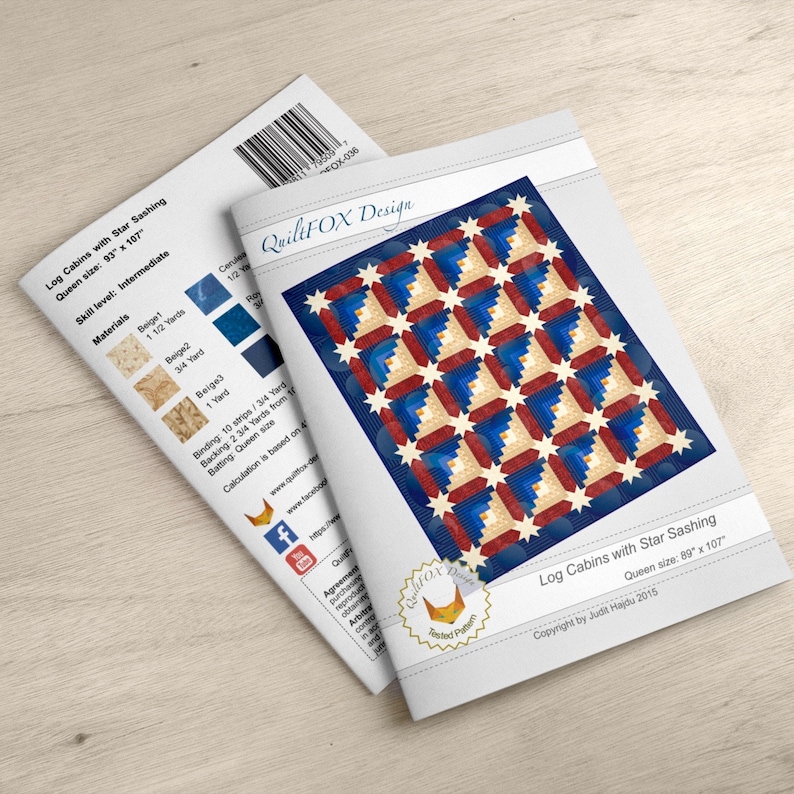 Log Cabin Quilt Pattern Log Cabins With Star Sashing Queen Etsy