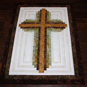 Log Cabin Christian Cross Cross quilt wall hanging multiple sizes PDF Download image 5