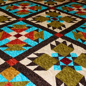 Southwest Quilt Pattern - Bear Paw quilt - Twin/Full Size: 69&quot; x 96&quot; , PDF Download