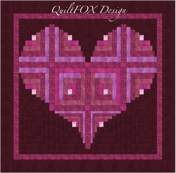 Log Cabin Heart Quilt Pattern Valentine Love Wall Etsy
