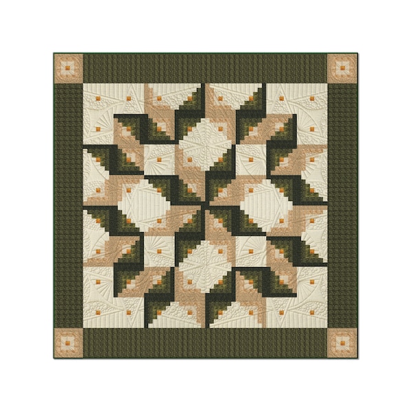 Quilt pattern - Log Cabin Quilt Pattern - Log Cabin Carpenter Star - King Size: 105" x 105" , PDF pattern