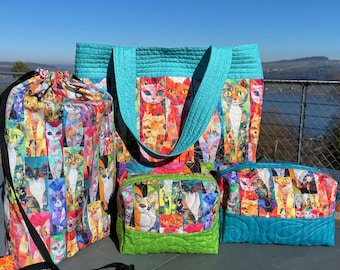 The Cattitude Collection - Tote, Backpack and Zipper Pouch in one pattern